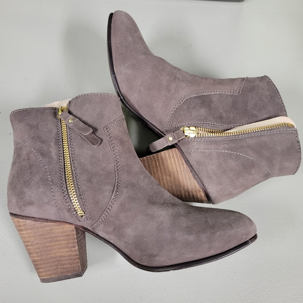 Boden Western Ankle Boots Gray Suede Stacked Heel EU 38 Womens